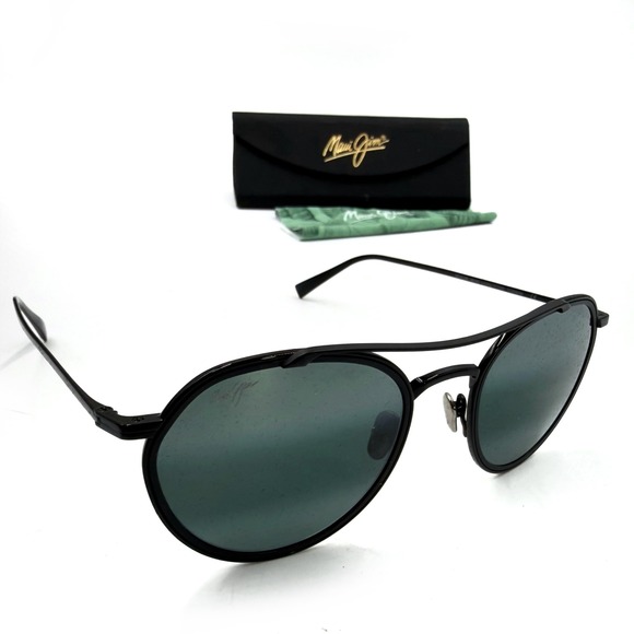 Maui Jim Bowline Sunglasses Black Titanium Round Aviator Polarized